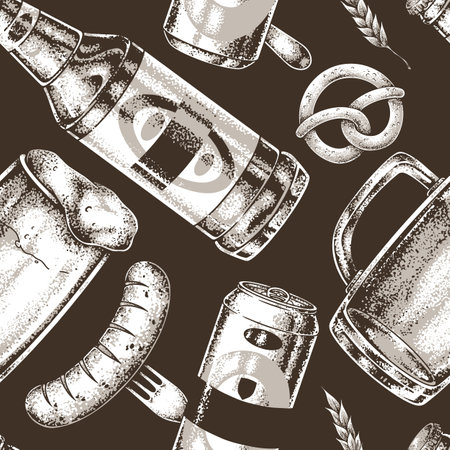 Festive beer mugs and snacks designのイラスト素材