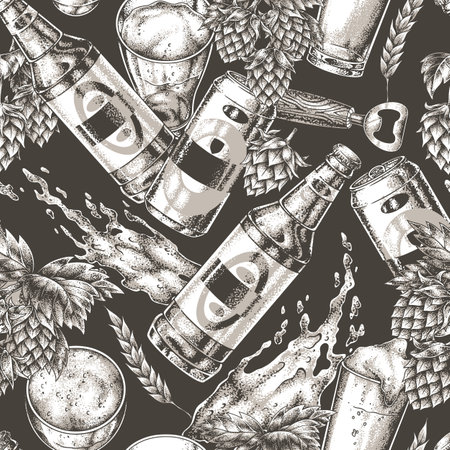 Craft beer and brewing elements in detailed designのイラスト素材