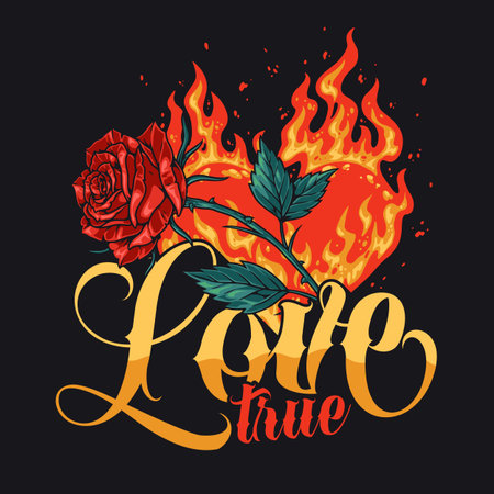 Fire and rose design symbolizing passionate loveのイラスト素材