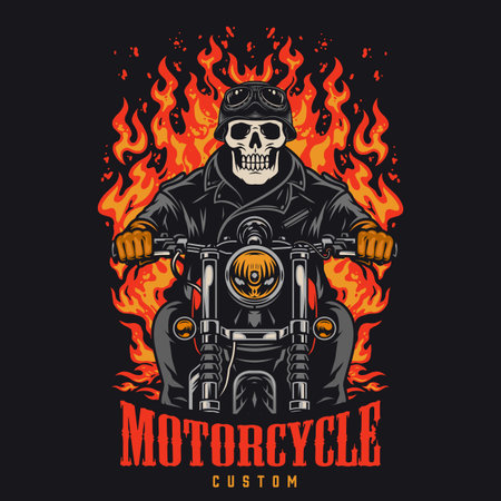 Custom motorcycle rider surrounded by flamesのイラスト素材