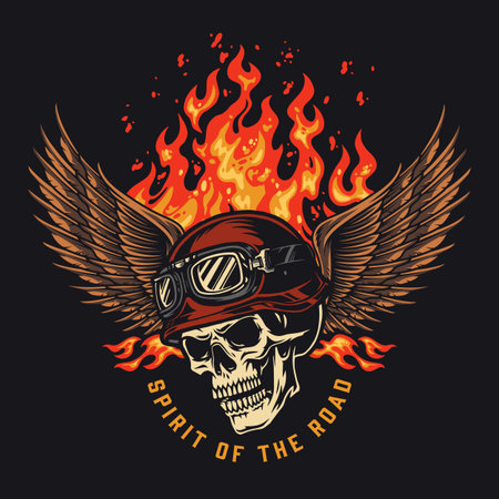 Winged skull and flames embody adventureのイラスト素材
