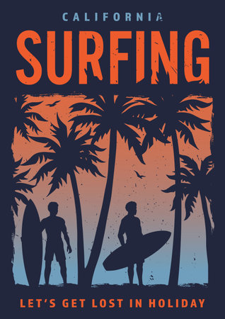 Surfing at a California sunsetのイラスト素材