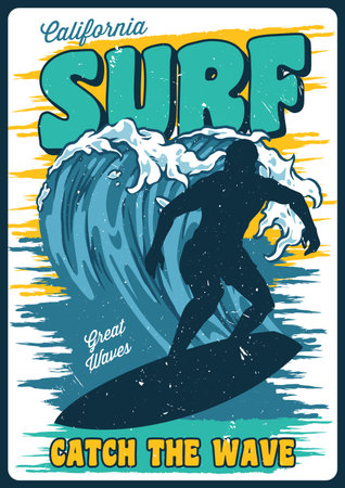 Catch great waves while surfing in Californiaのイラスト素材