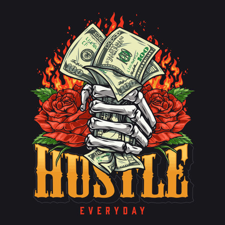 Hustling with cash and roses in bold designのイラスト素材