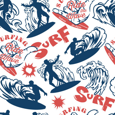 Surfing designs featuring waves and surfersのイラスト素材