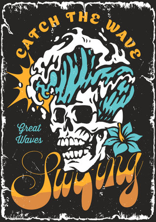 Catch the wave with a skull design for surfingのイラスト素材