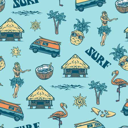 Vibrant tropical surf-themed designのイラスト素材