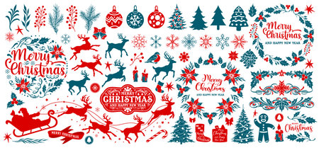 Festive Christmas decorations and symbolsのイラスト素材