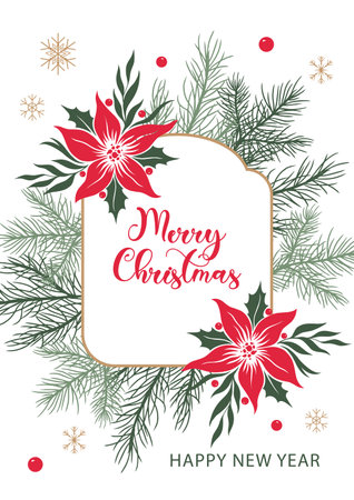 Merry Christmas with festive flowers and pineのイラスト素材