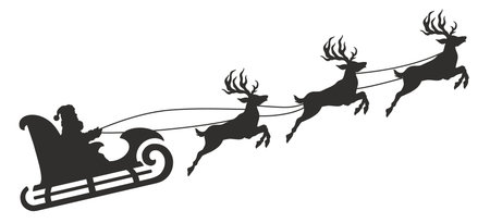 Santa Claus flying with reindeer on Christmas Eveのイラスト素材