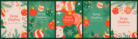 Merry Christmas greetings with festive decorationsのイラスト素材