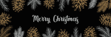 Merry Christmas greeting with festive decorationsのイラスト素材