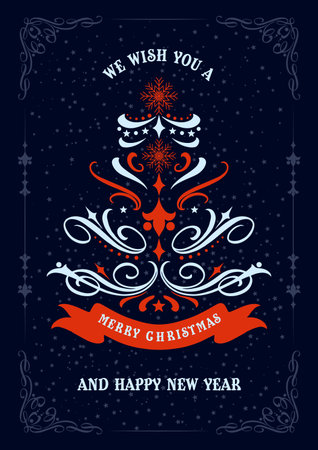 Beautiful Christmas greeting card design with treeのイラスト素材