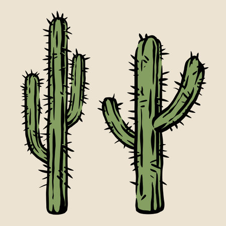 Two tall green cacti standのイラスト素材
