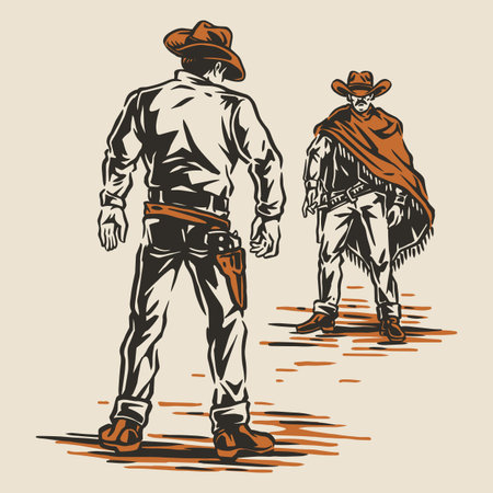 Duel between cowboys at sunsetのイラスト素材