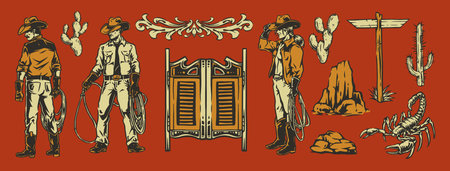 Cowboys in a desert sceneのイラスト素材