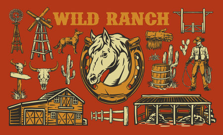 Wild ranch scene illustrationのイラスト素材