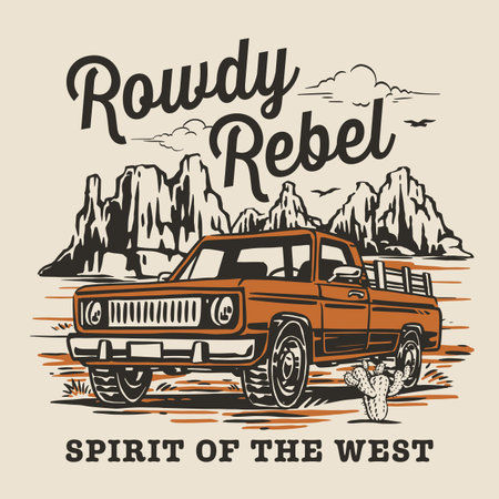 Wild west truck on rocky roadのイラスト素材