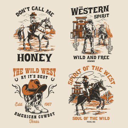 Wild west cowboys in actionのイラスト素材
