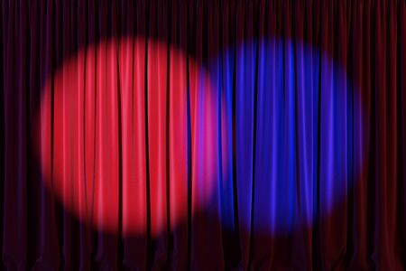 Red curtain or drapes in theater with colored lighting. 3d illustration.の写真素材