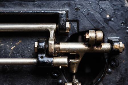 Old machinery close-up. Retro style mechanism, gear, metal cogwheelsの写真素材