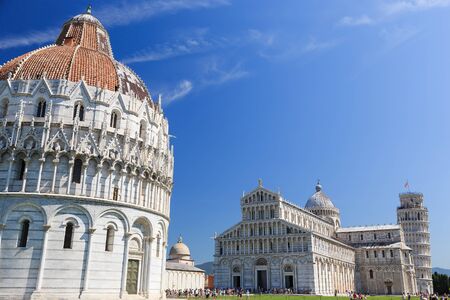 Pisa Cathedral and the Leaning Tower in Pisa town, Tuscany, Italyの写真素材