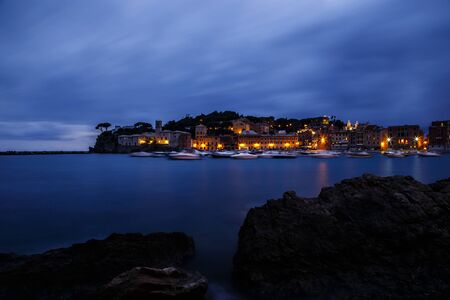 Sestri Levante by night, Liguria, Italyの写真素材