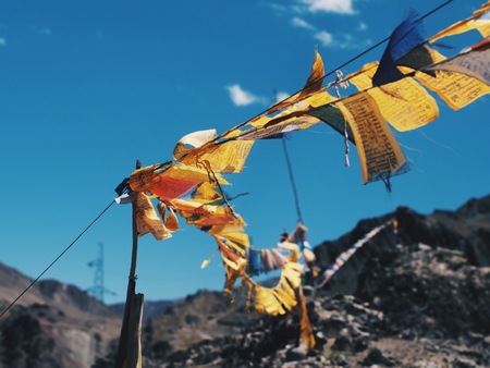 Tibetan prayer flagsの写真素材