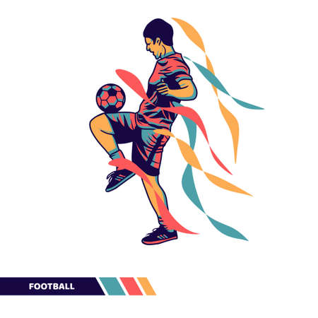 vector illustration football player playing juggling ball with motion colors vector artworkのイラスト素材