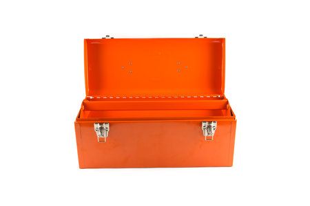 Orange tool box isolated on white backgroundの写真素材