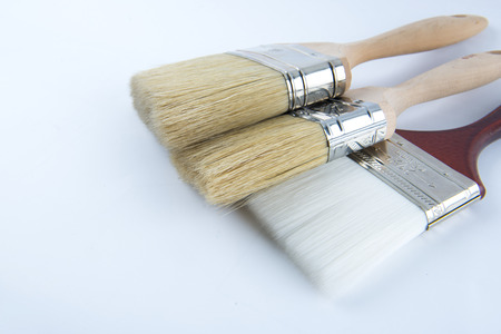 set of paint brushes on gray backgroundの写真素材