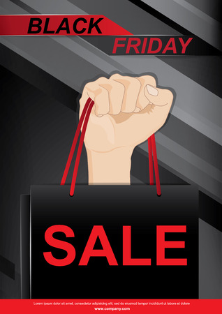 A hand holding shopping bags to promote sales,Black Friday salesのイラスト素材