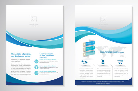 Template vector design for Brochure, Annual Report, Magazine, Poster, Corporate Presentation, Portfolio, Flyer, infographic, layout modern with blue and green color size A4, Front and back, Easy to use and edit.のイラスト素材