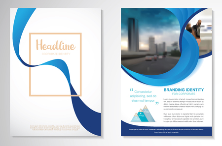 Template vector design for Brochure, AnnualReport, Magazine, Poster, Corporate Presentation, Portfolio, Flyer, infographic, layout modern with blue color size A4, Front and back, Easy to use and edit.のイラスト素材