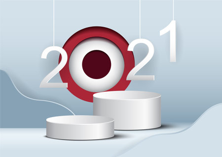 Merry Christmas and New Year 2021 design. Round pedestal for display, Platform for design.