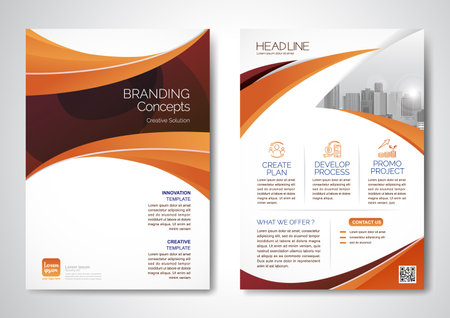 Template vector design for Brochure, AnnualReport, Magazine, Poster, Corporate Presentation, Portfolio, Flyer, infographic, layout modern with Orange color size A4, Front and back, Easy to use.のイラスト素材