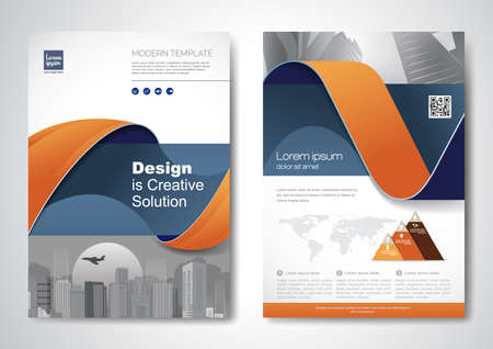 Template vector design for Brochure, AnnualReport, Magazine, Poster, Corporate Presentation, Portfolio, Flyer, infographic, layout modern with blue color size A4, Front and back, Easy to use and edit.のイラスト素材
