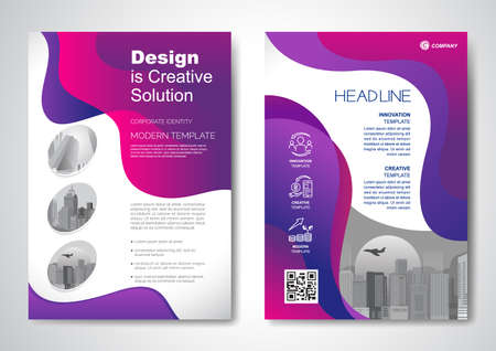 Template vector design for Brochure, AnnualReport, Magazine, Poster, Corporate Presentation, Portfolio, Flyer, infographic, layout modern with blue color size A4, Front and back, Easy to use and edit.のイラスト素材