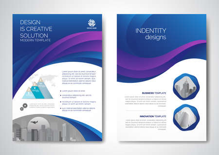 Template vector design for Brochure, AnnualReport, Magazine, Poster, Corporate Presentation, Portfolio, Flyer, infographic, layout modern with blue color size A4, Front and back, Easy to use and edit.のイラスト素材