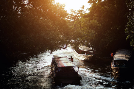 Thailand Bangkok cheap water transport for all people, water river travel, authentic transportの写真素材