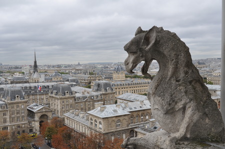 Stone demons gargoyle, View from Notre Dame de Parisの写真素材