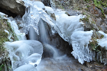 Cascade in winter, frozen waterfall, Frozen fall,の写真素材