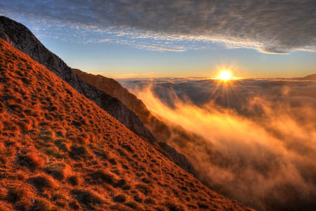 Mountain landscape, The Piatra Craiului Mountain, Carpathians, Romania の写真素材