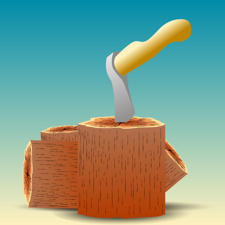 The axe stuck in the stumpのイラスト素材