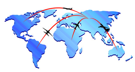 Map airlines icon with silhouettes of planesのイラスト素材