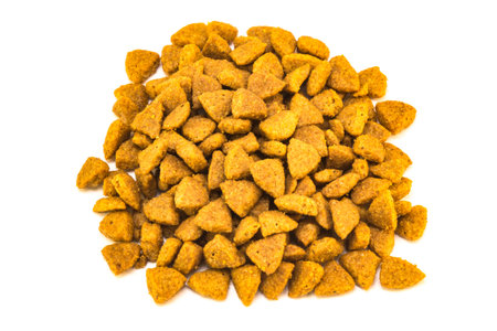 cat food on white background a handful