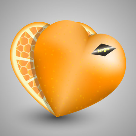 Tangerine heart with the label's logo on a gray backgroundのイラスト素材