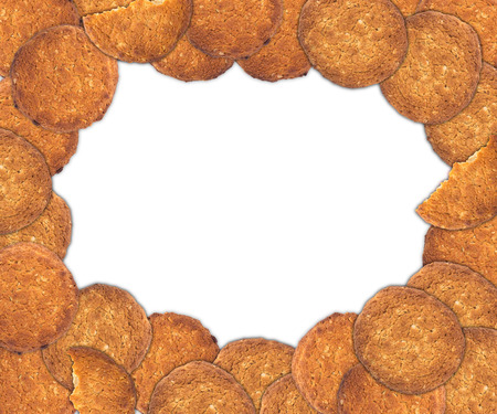 Frame of oatmeal cookies on a white backgroundの写真素材