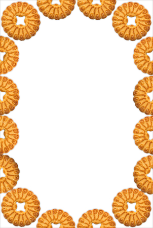 The frame of the round cookie on a white backgroundの写真素材