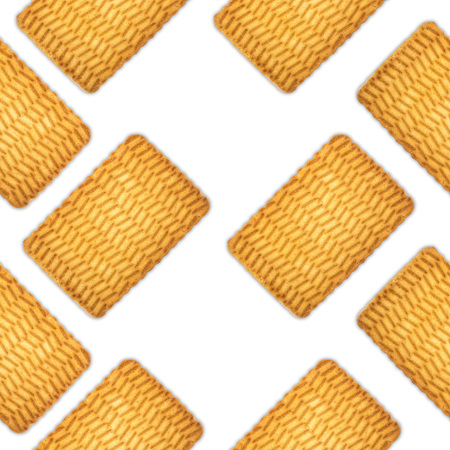 A pattern of round cookies on a white backgroundの写真素材